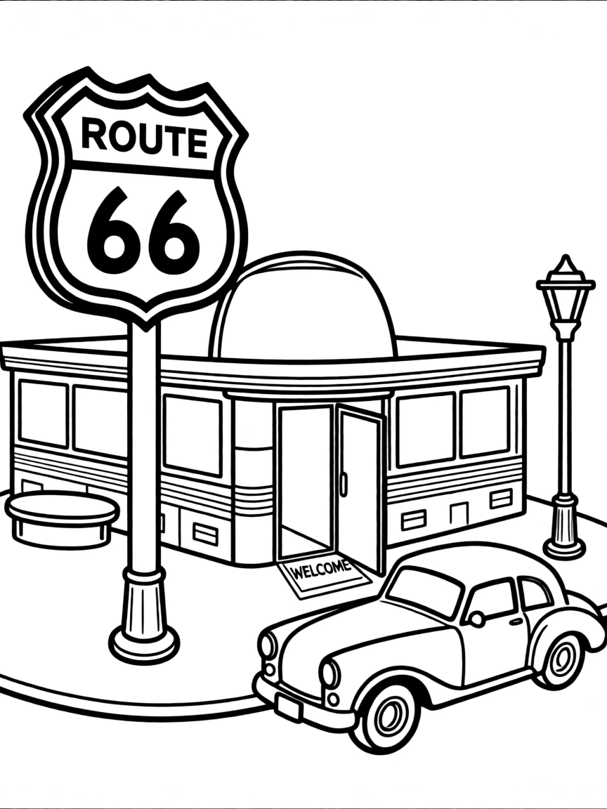 A cool diner with a Route 66 sign in Oklahoma.