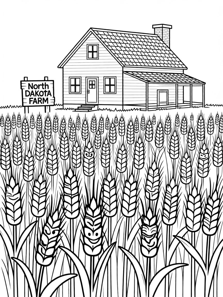 A smiling wheat field with a farmhouse in North Dakota.