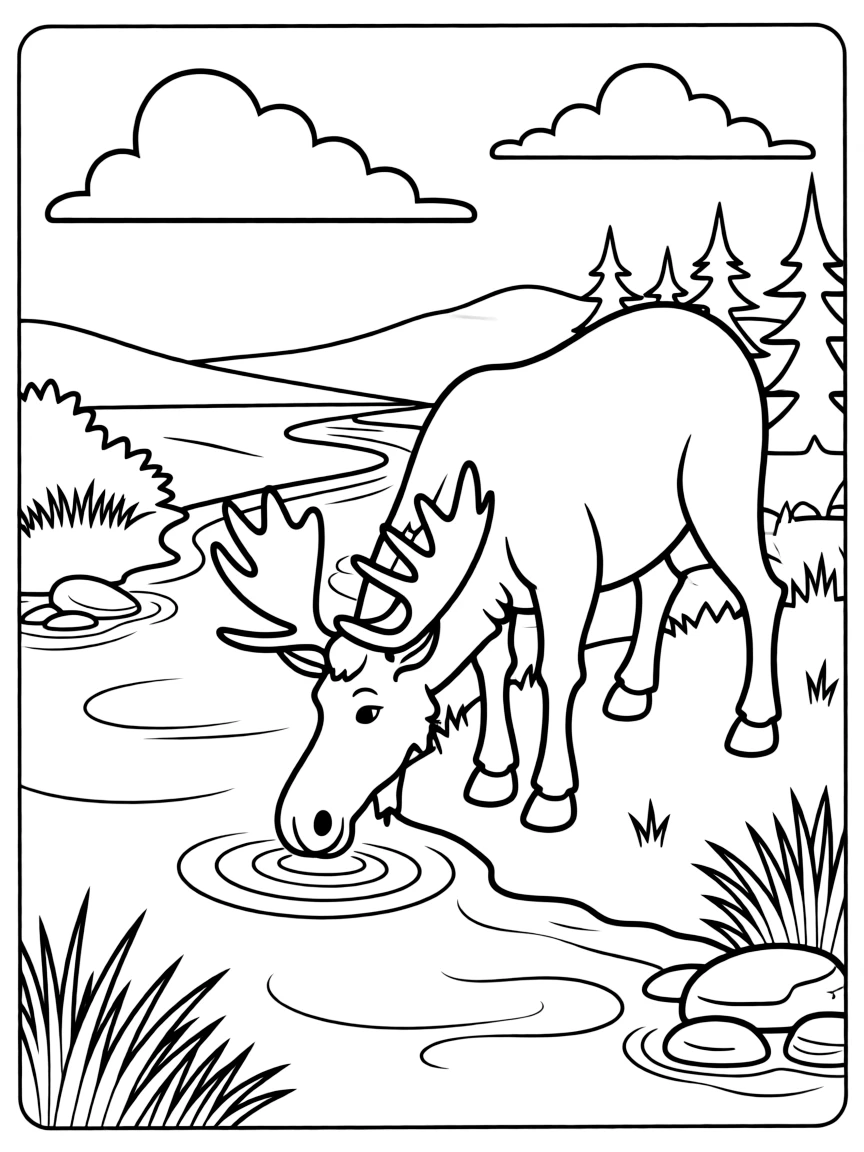 A friendly moose drinking water from a stream in New Hampshire.