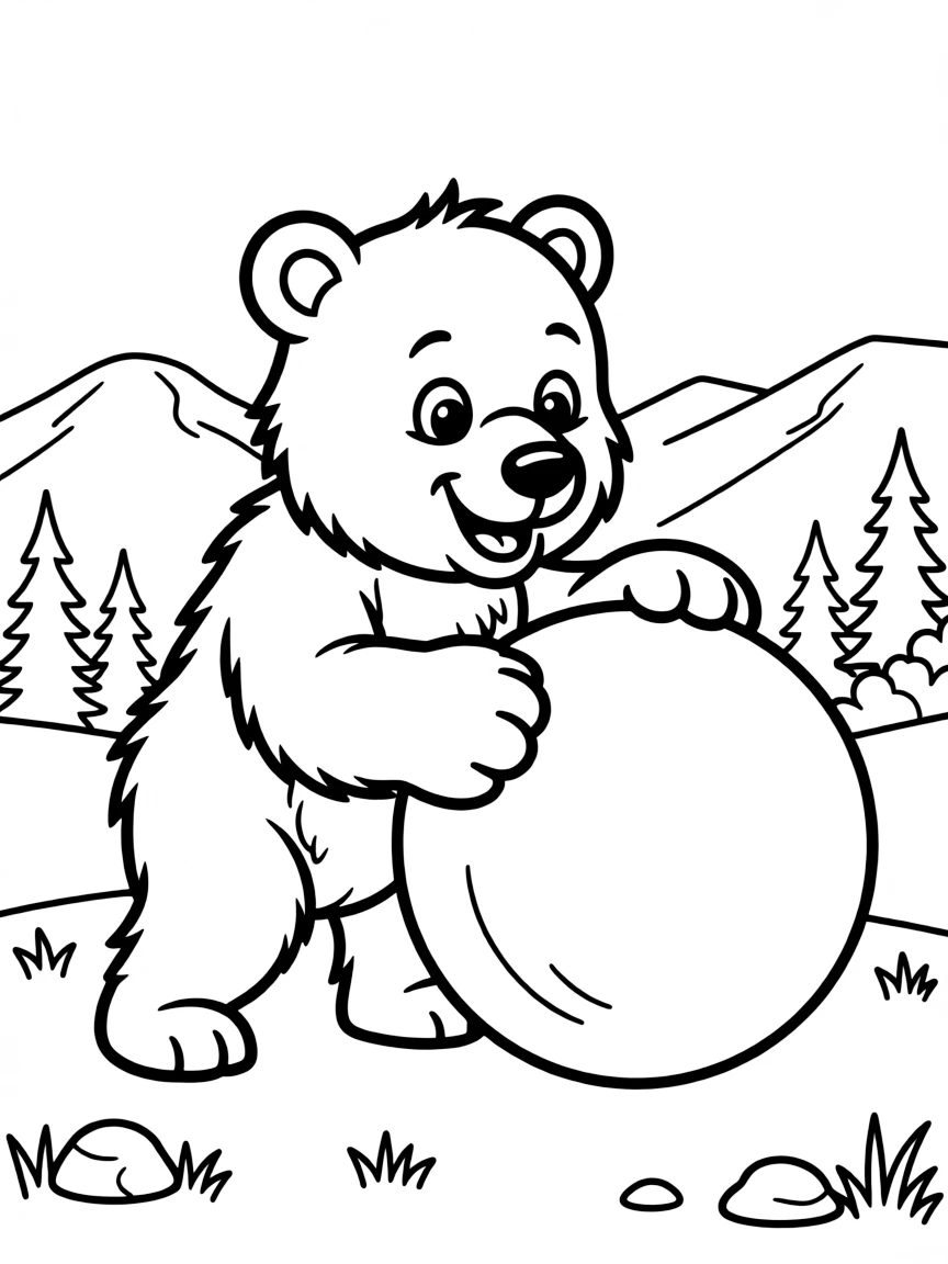 A happy grizzly bear cub playing with a ball in Montana.