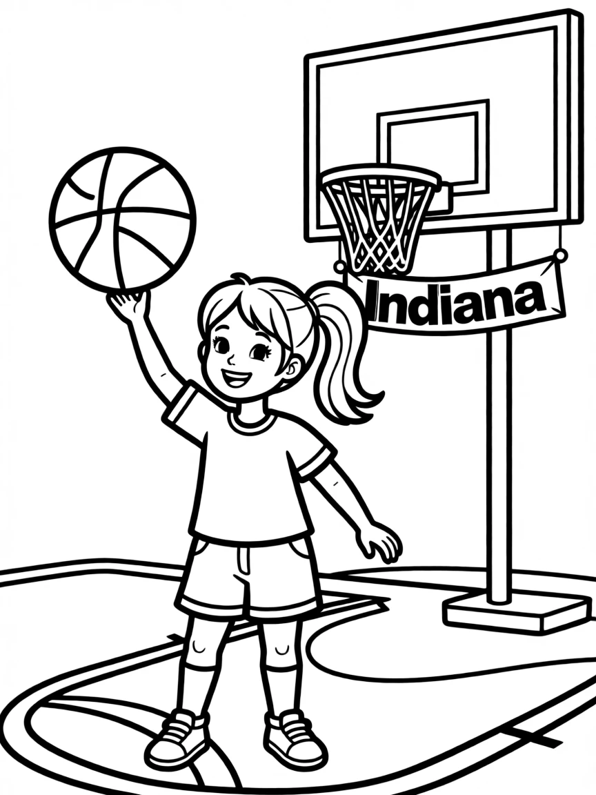 A cheerful little girl bouncing a basketball in Indiana.