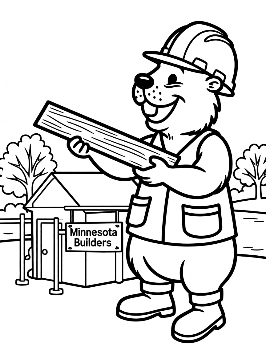 A happy beaver with a hard hat, building in Minnesota.