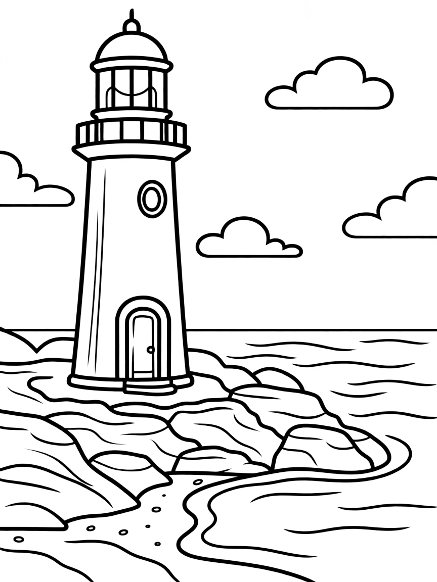 A cute little lighthouse on a rocky shore in Rhode Island.