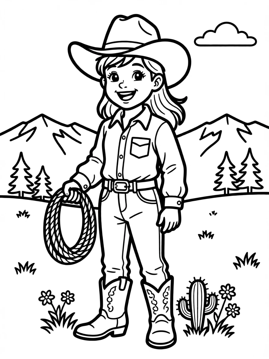 A happy cowgirl with a rope in Colorado.