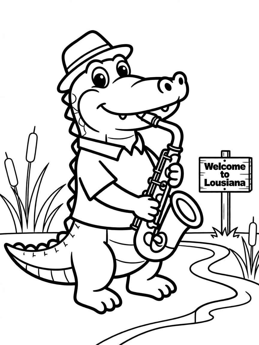 A cute little alligator playing the saxophone in Louisiana.
