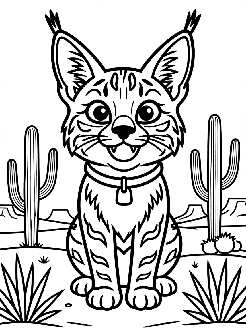 A smiling desert bobcat with big ears in Arizona.