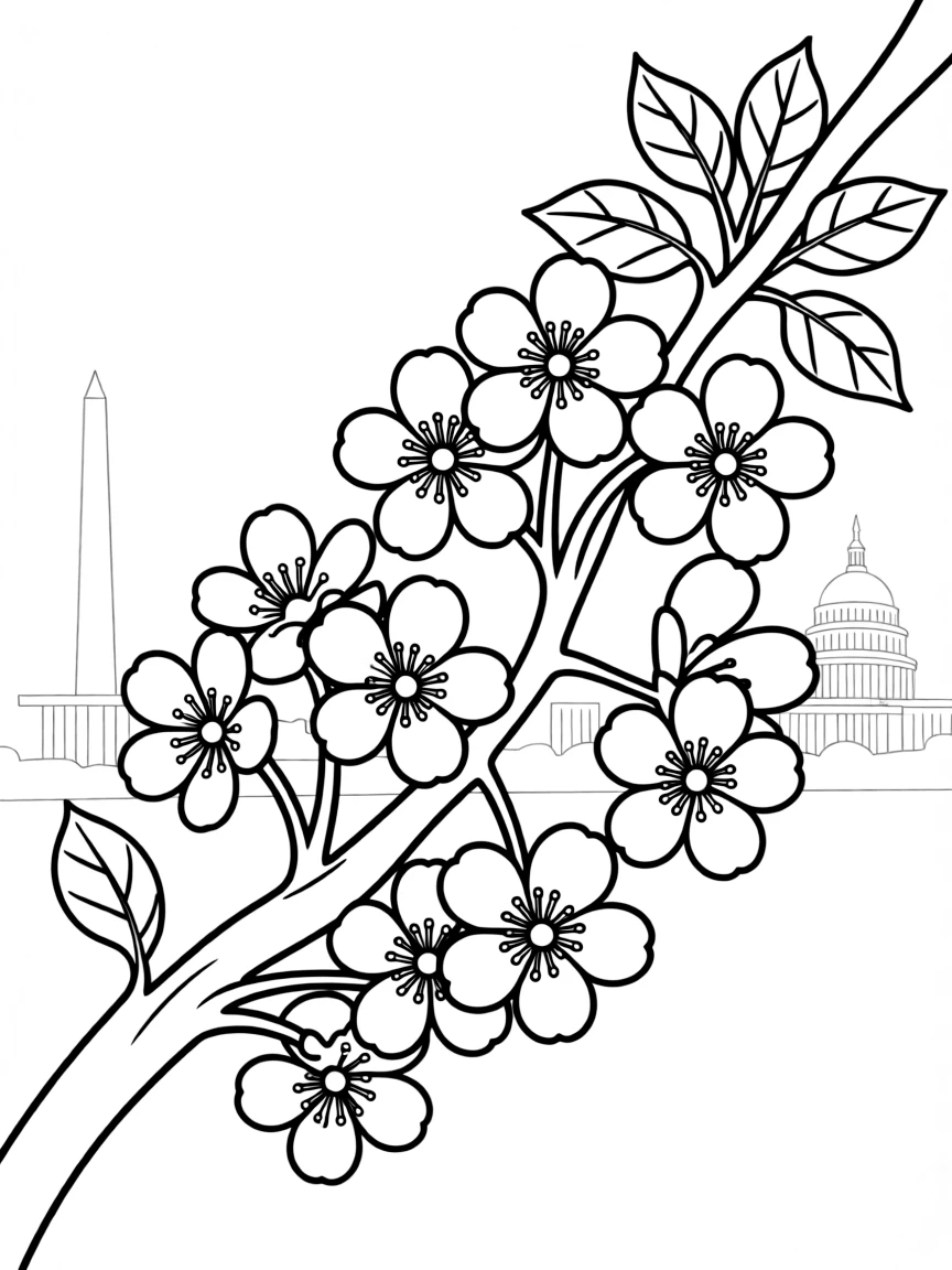 A cheerful cherry blossom branch in Washington.