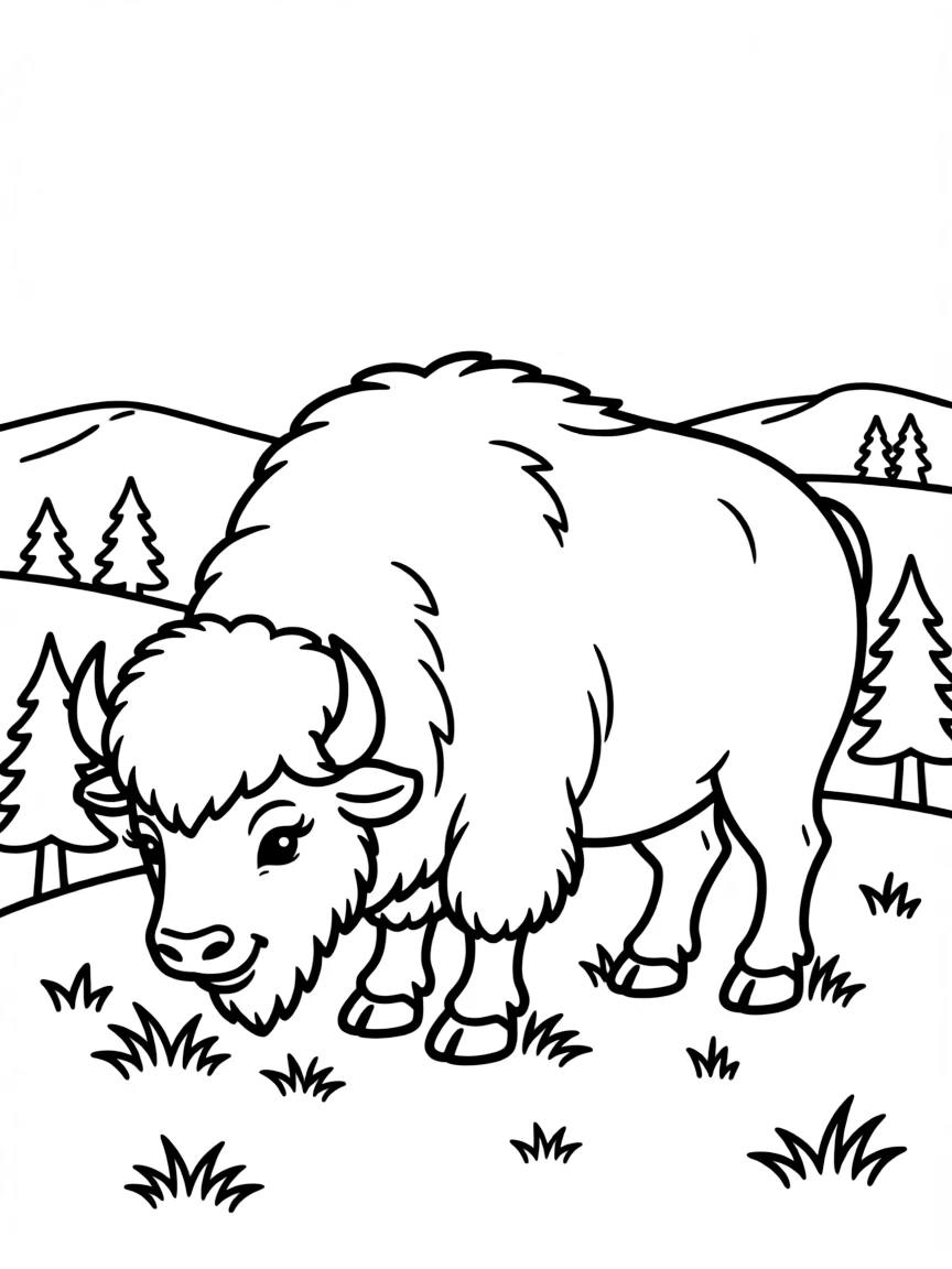 A bubbly bison grazing peacefully in Wyoming.