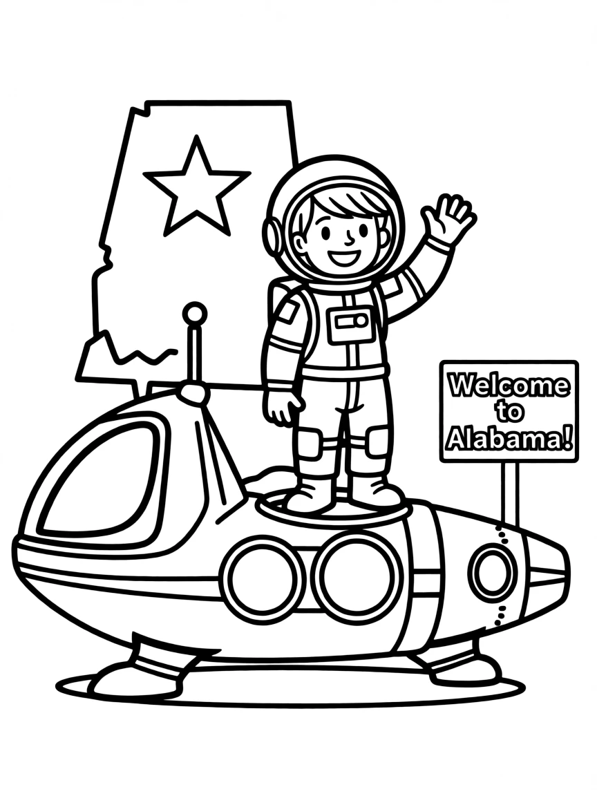 A brave astronaut waving from a spaceship in Alabama.