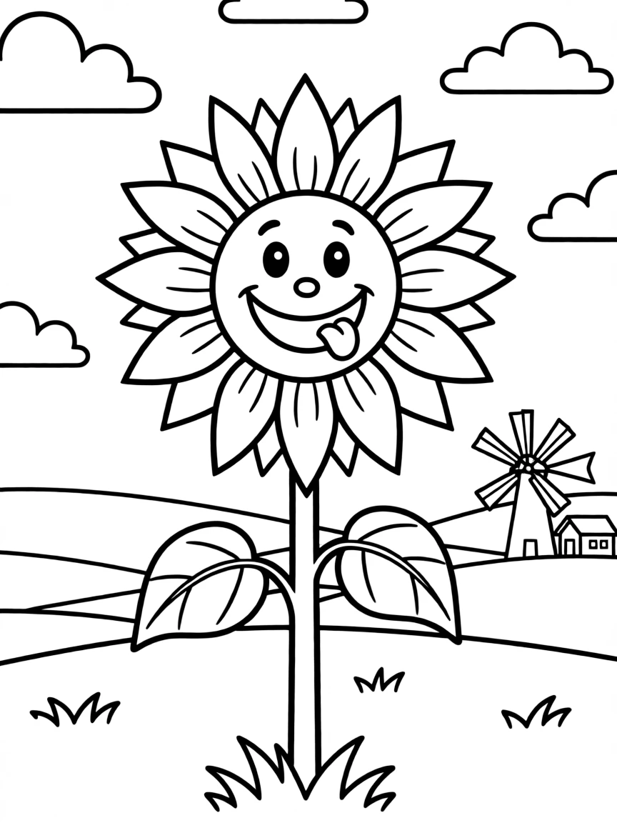 A cheerful sunflower with a smiling face in Kansas.