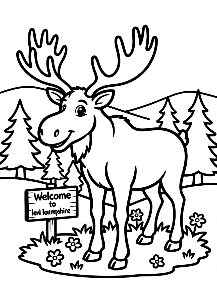A friendly moose with big antlers in New Hampshire.