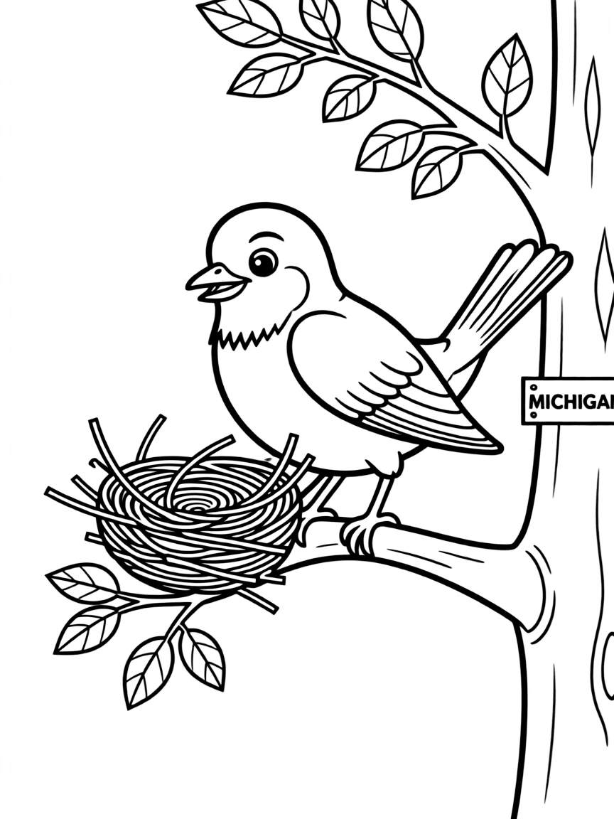 A friendly robin building a nest in Michigan.