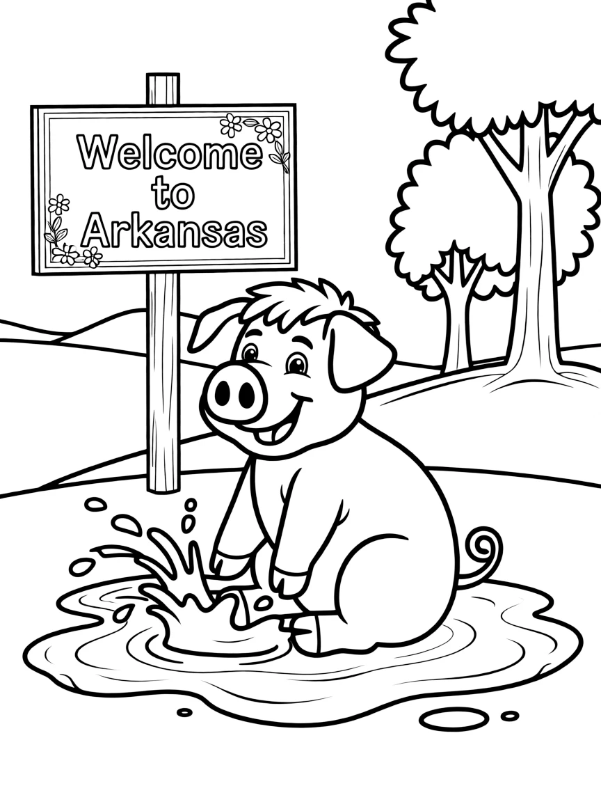 A happy pig in a mud puddle, splashing around in Arkansas.