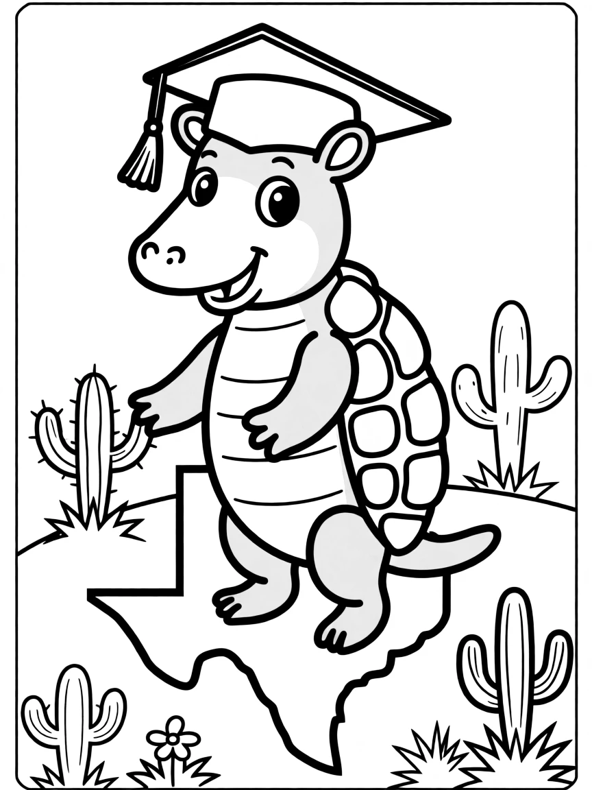 A friendly armadillo wearing a graduation cap in Texas.