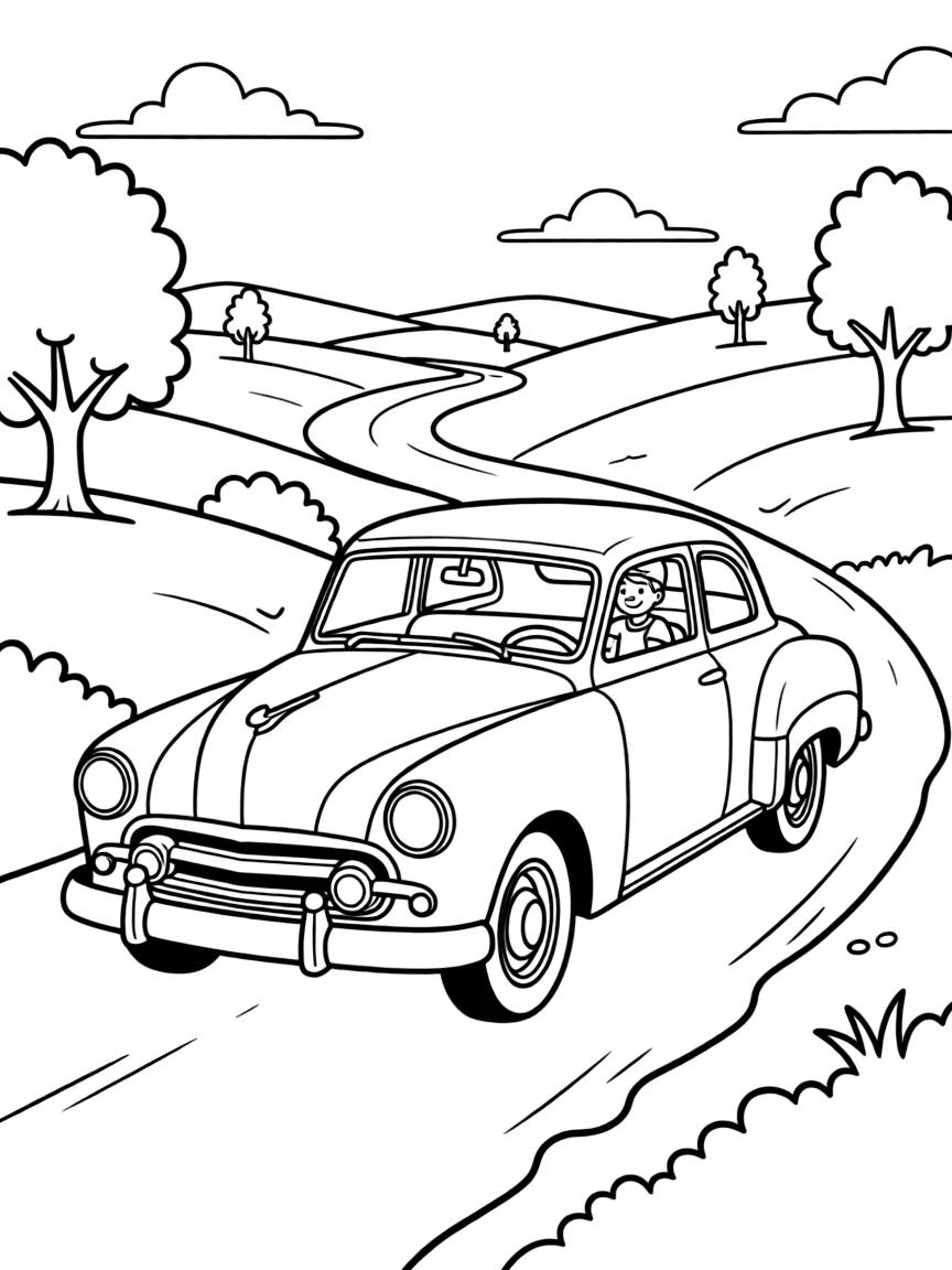 A cool old car driving on a dirt road in Oklahoma.