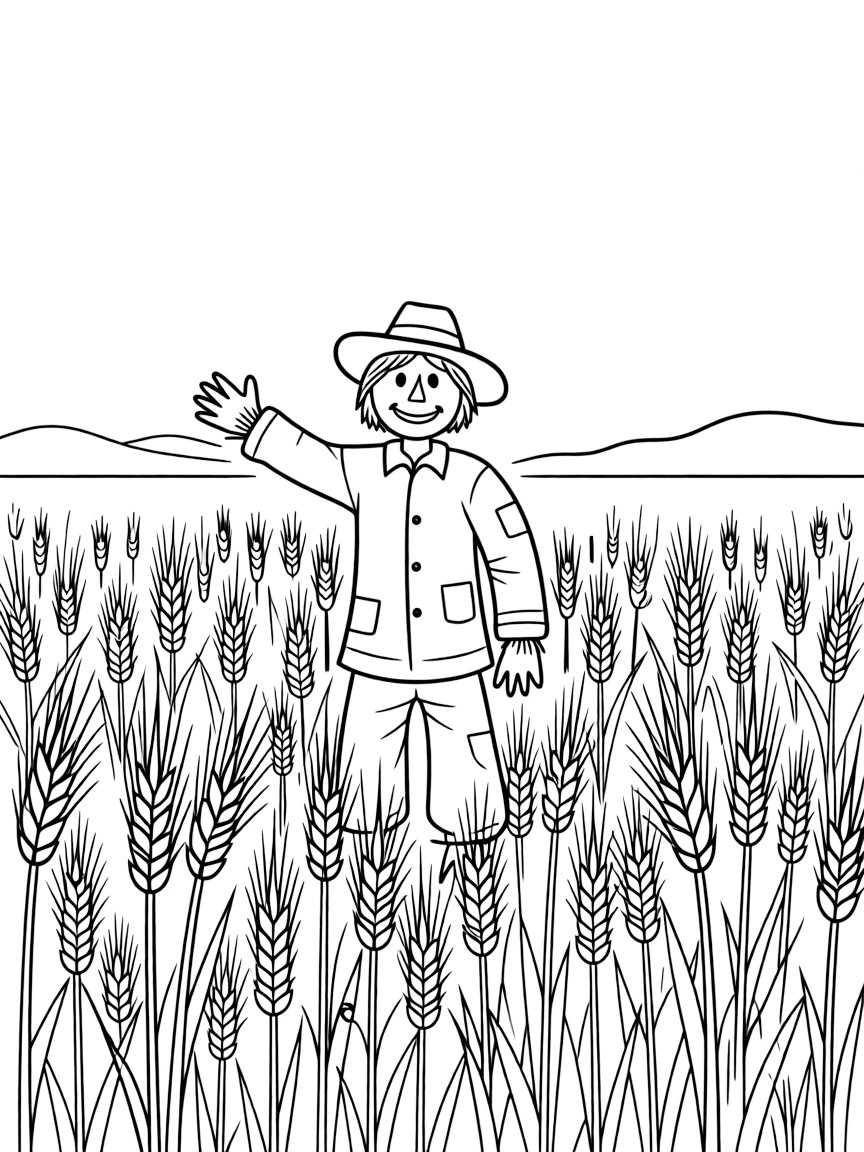 A smiling wheat field with a scarecrow in North Dakota.