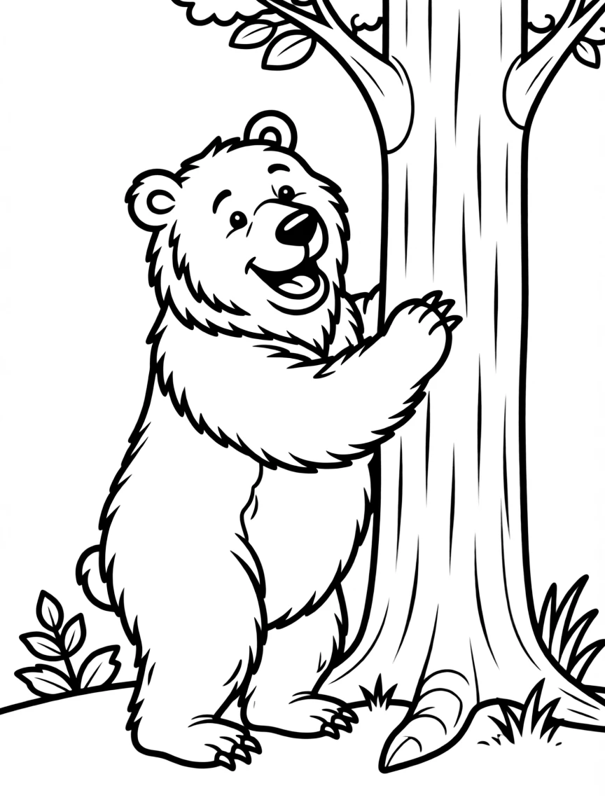 A happy grizzly bear scratching its back on a tree in Montana.