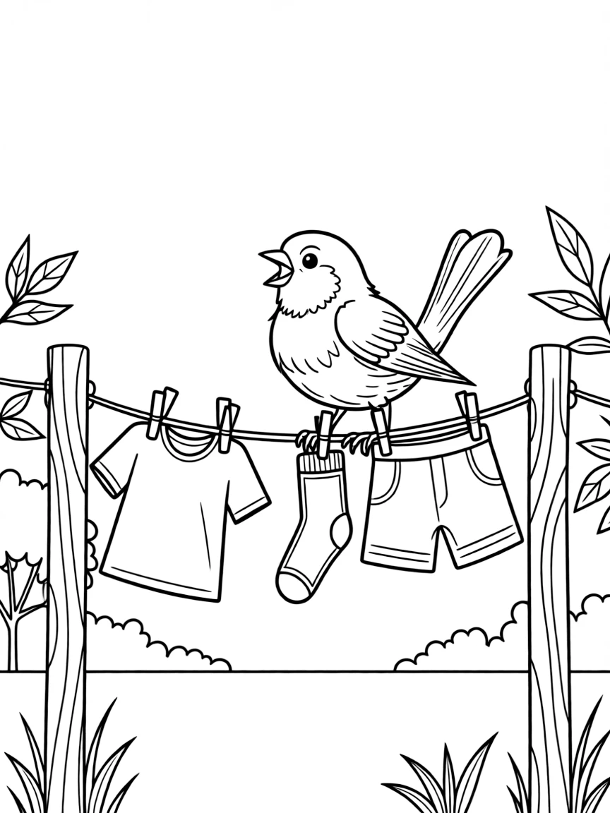A friendly robin singing on a clothesline in Michigan.