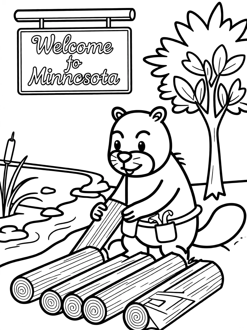 A happy beaver with a determined look, building in Minnesota.