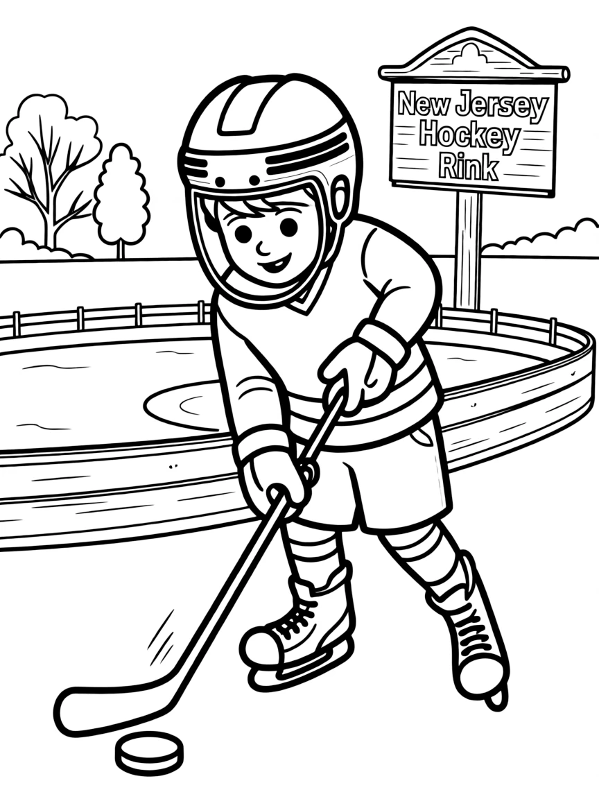 A cheerful little boy playing hockey in New Jersey.