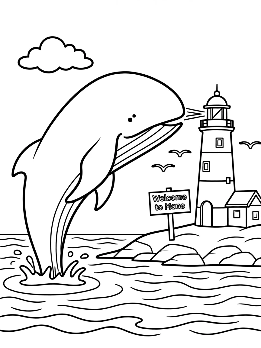 A playful whale breaching out of the water in Maine.