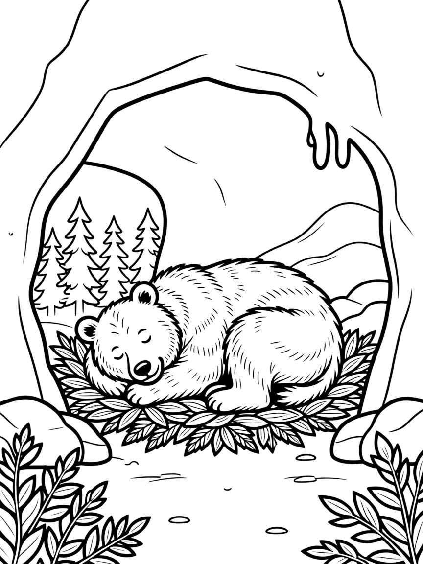 A curious bear sleeping in a cave in Oregon.