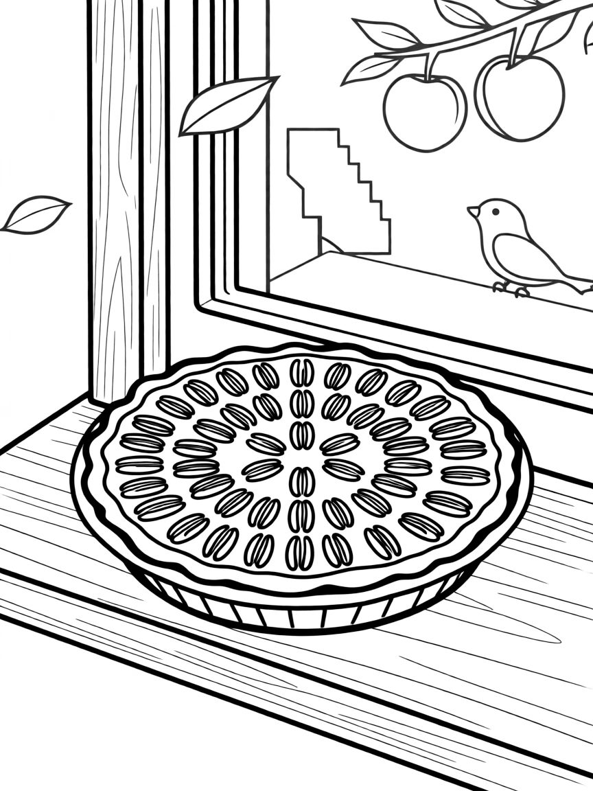 A sweet pecan pie cooling on a windowsill in Georgia.