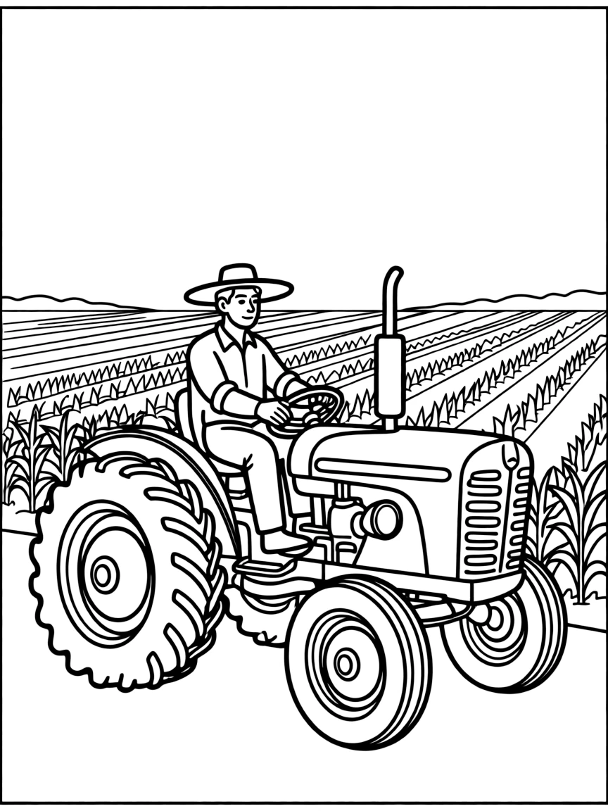A busy farmer driving a tractor in a field in Iowa.