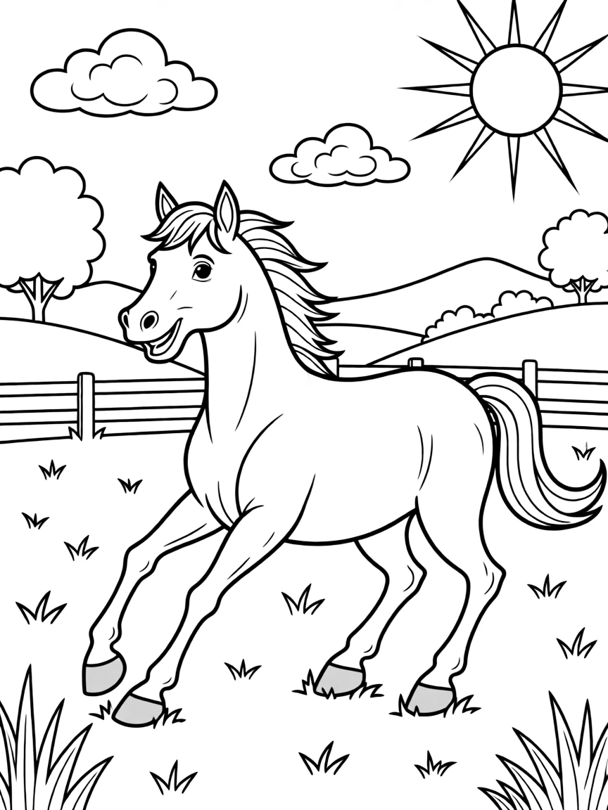 A happy horse galloping in a field in Kentucky.