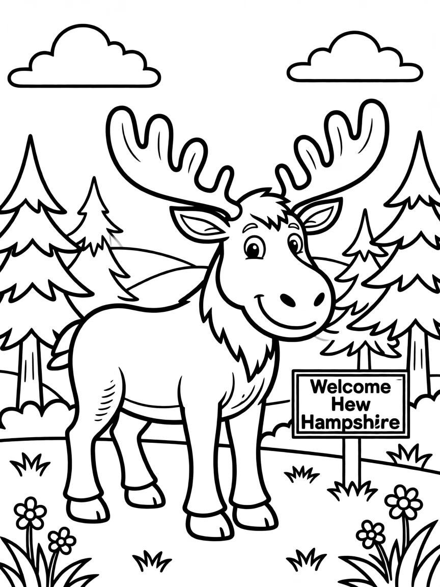 A friendly moose with a friendly expression in New Hampshire.