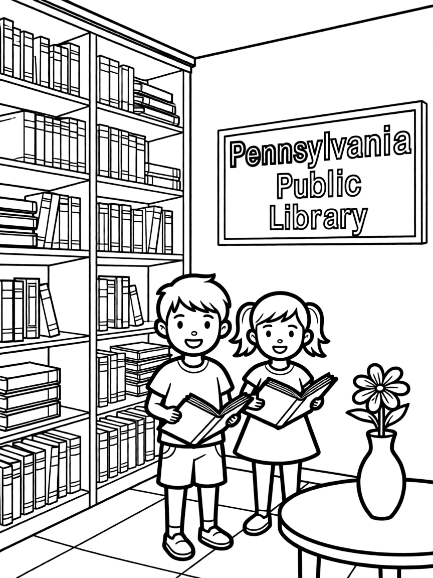 A little boy and girl visiting a library in Pennsylvania.