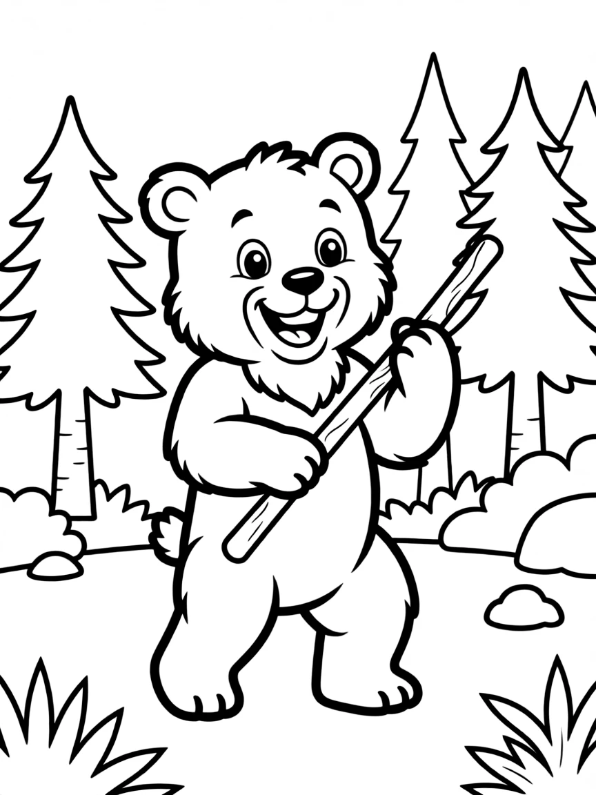 A happy grizzly bear cub playing with a stick in Montana.