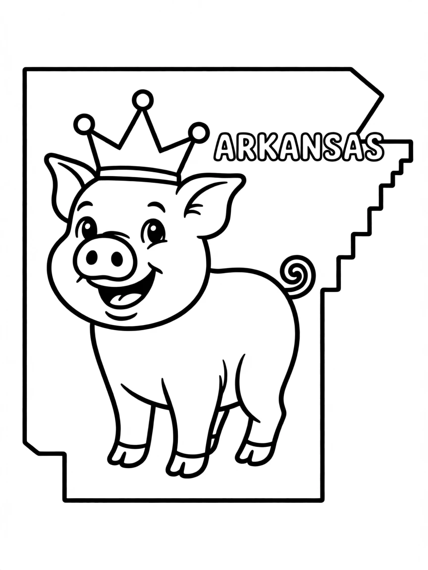 A happy pig wearing a crown in Arkansas.