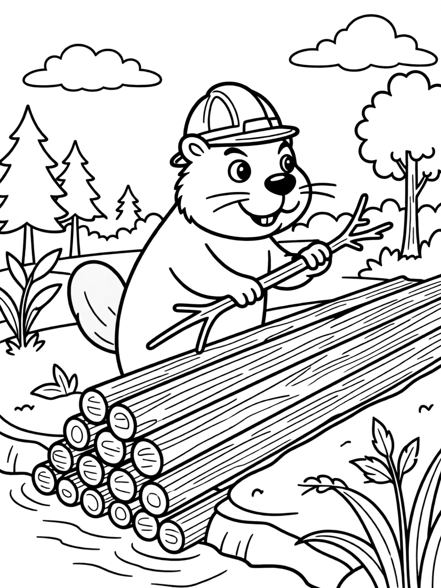 A happy beaver with a determined look, building a dam in Minnesota.