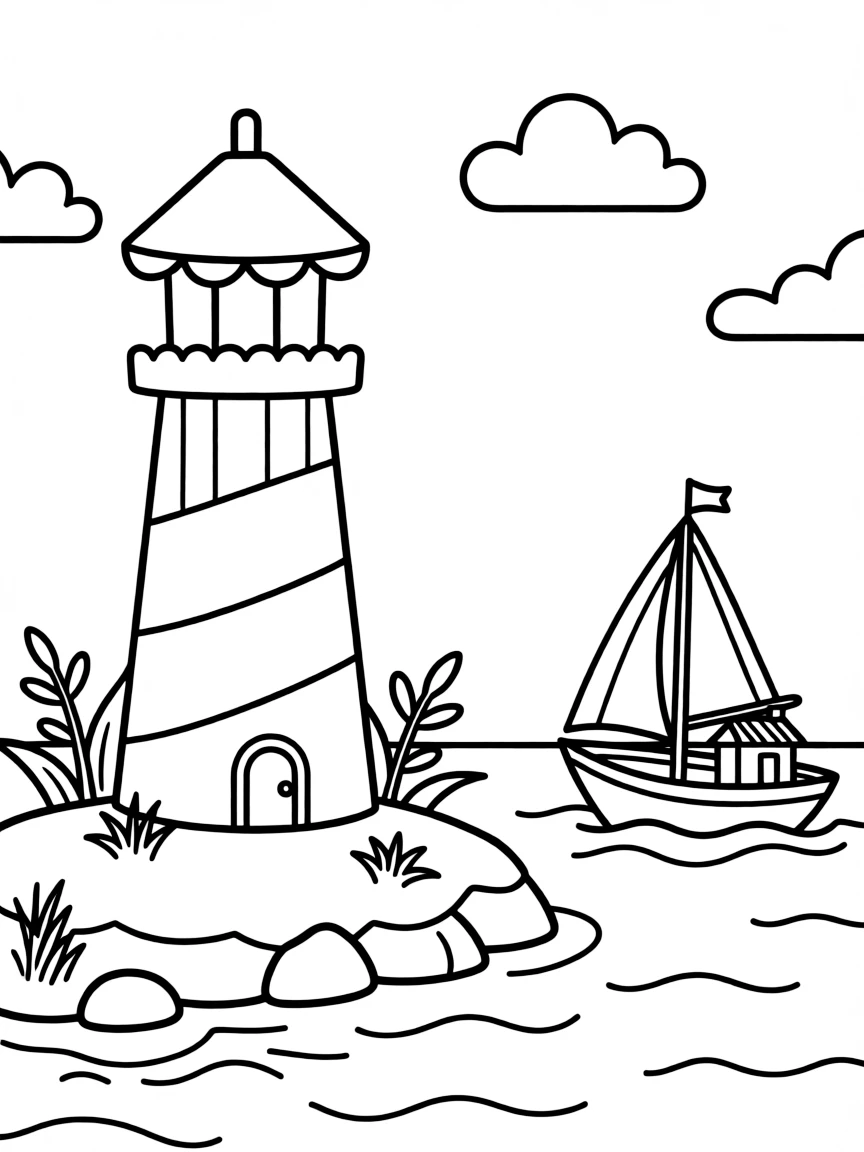 A cute little lighthouse with a boat sailing towards it in Rhode Island.