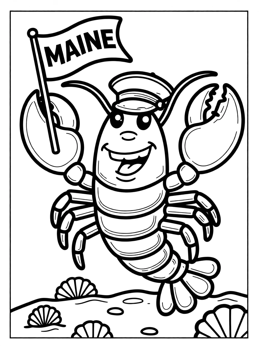 A friendly lobster waving a flag in Maine.