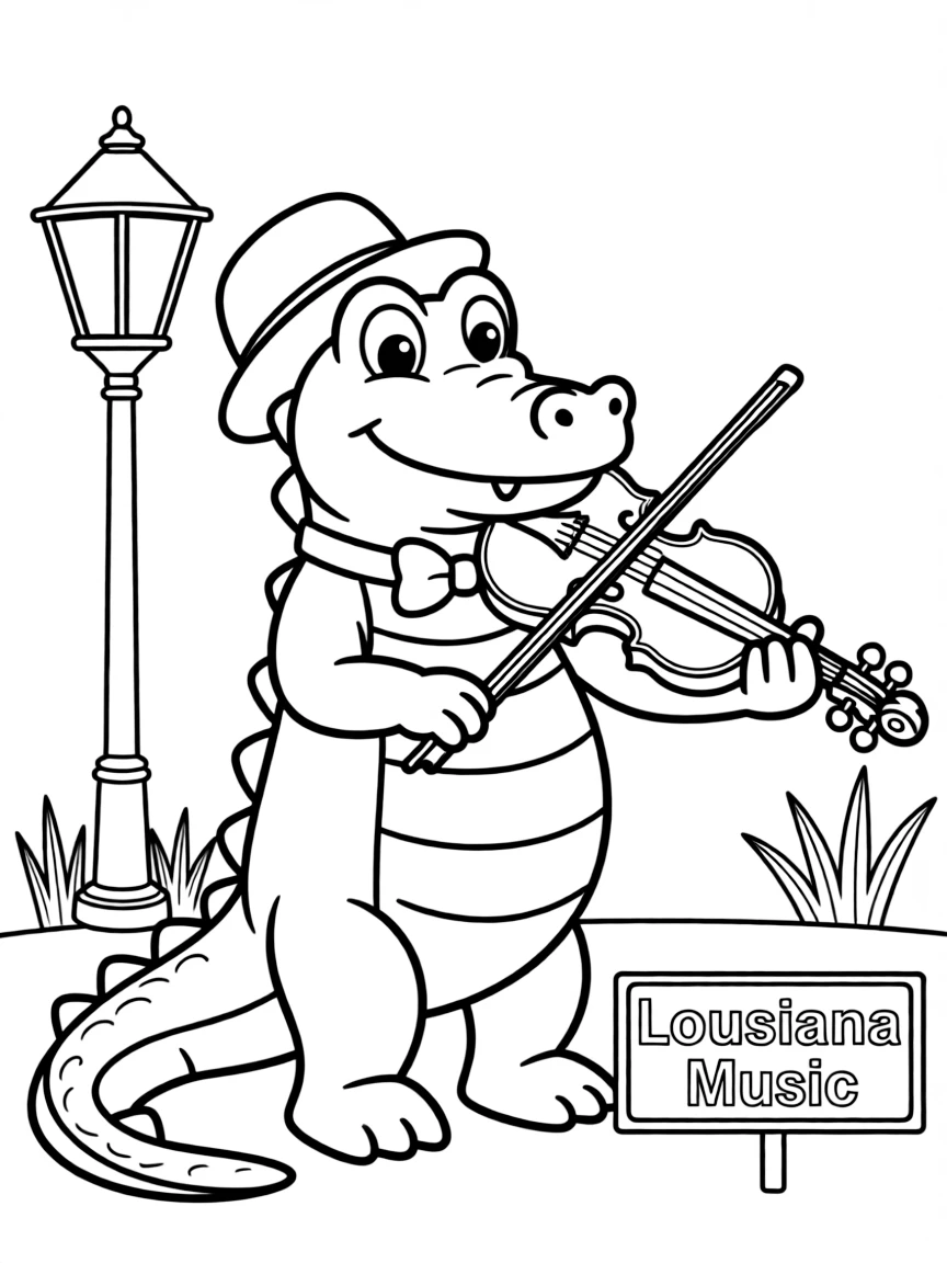 A cute little alligator playing the violin in Louisiana.