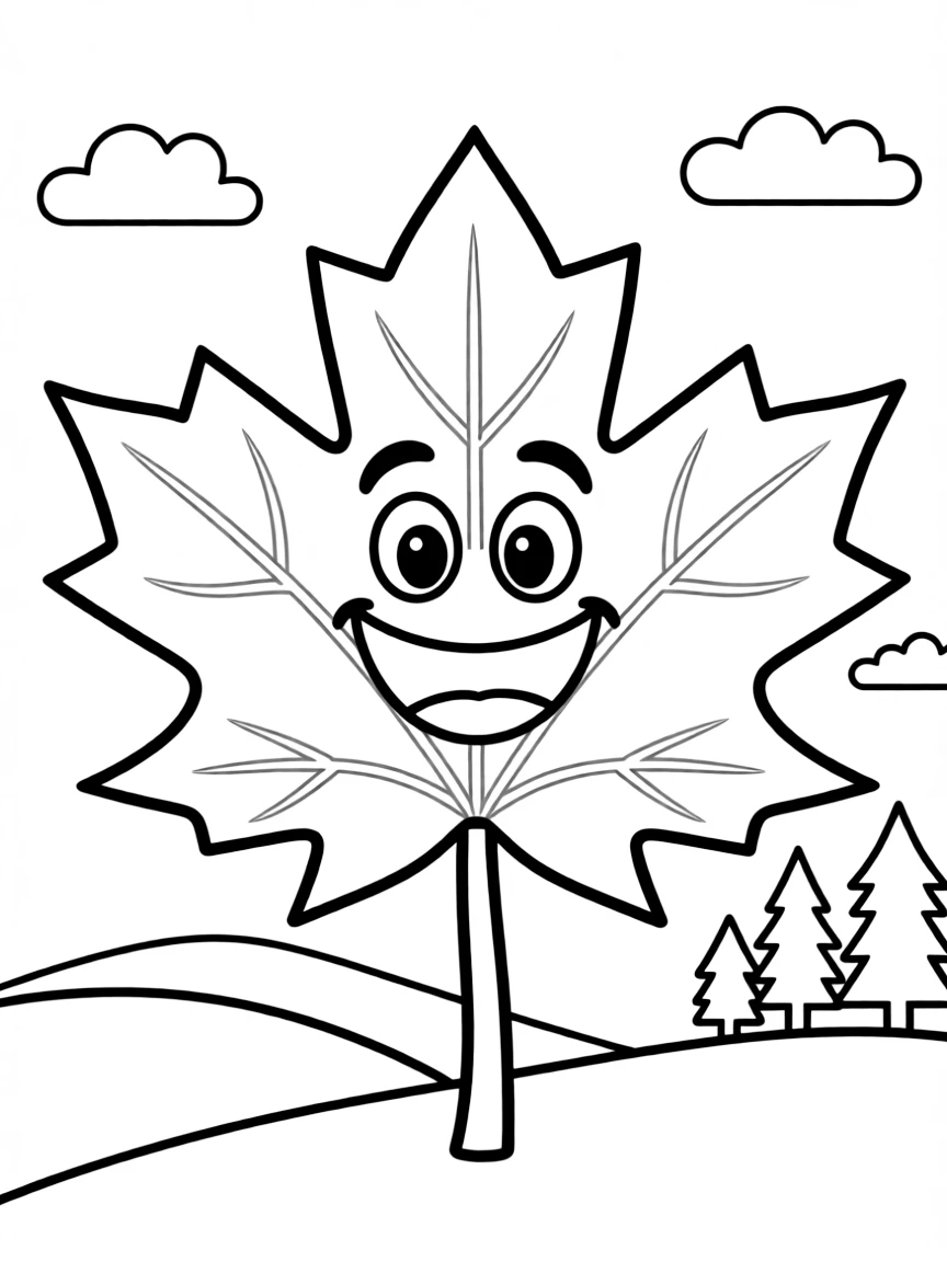 A cute maple leaf with a happy expression in Vermont.