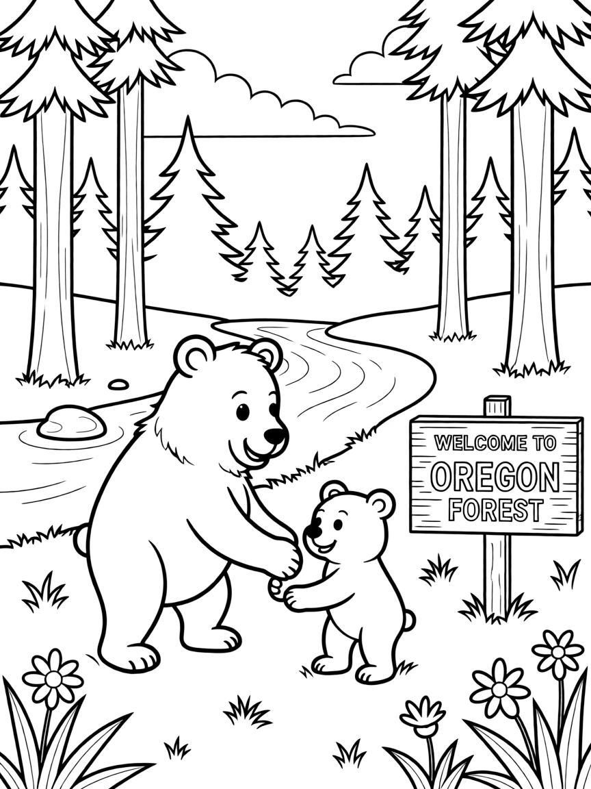 A curious bear playing with a cub in Oregon.