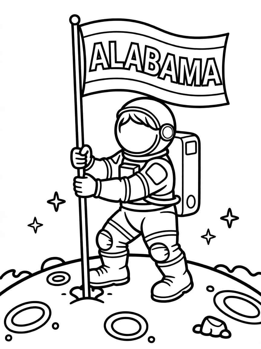 A brave astronaut planting a flag on a planet in Alabama.