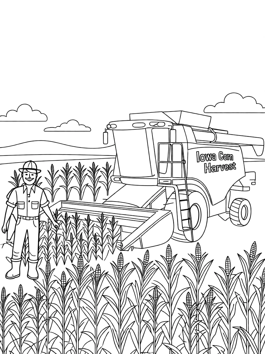 A busy farmer harvesting corn with a combine in Iowa.