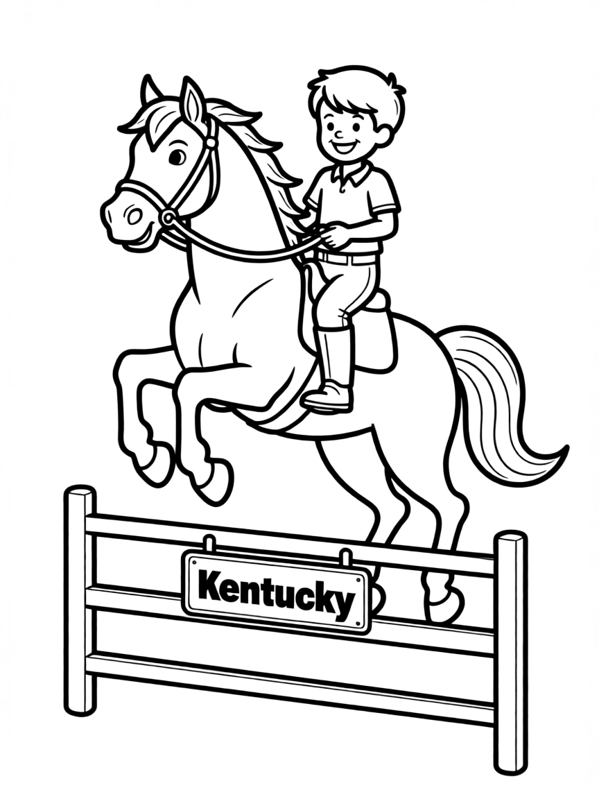 A happy horse with a rider jumping over a fence in Kentucky.