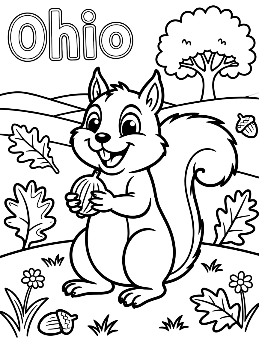 A friendly squirrel holding a nut and smiling in Ohio.