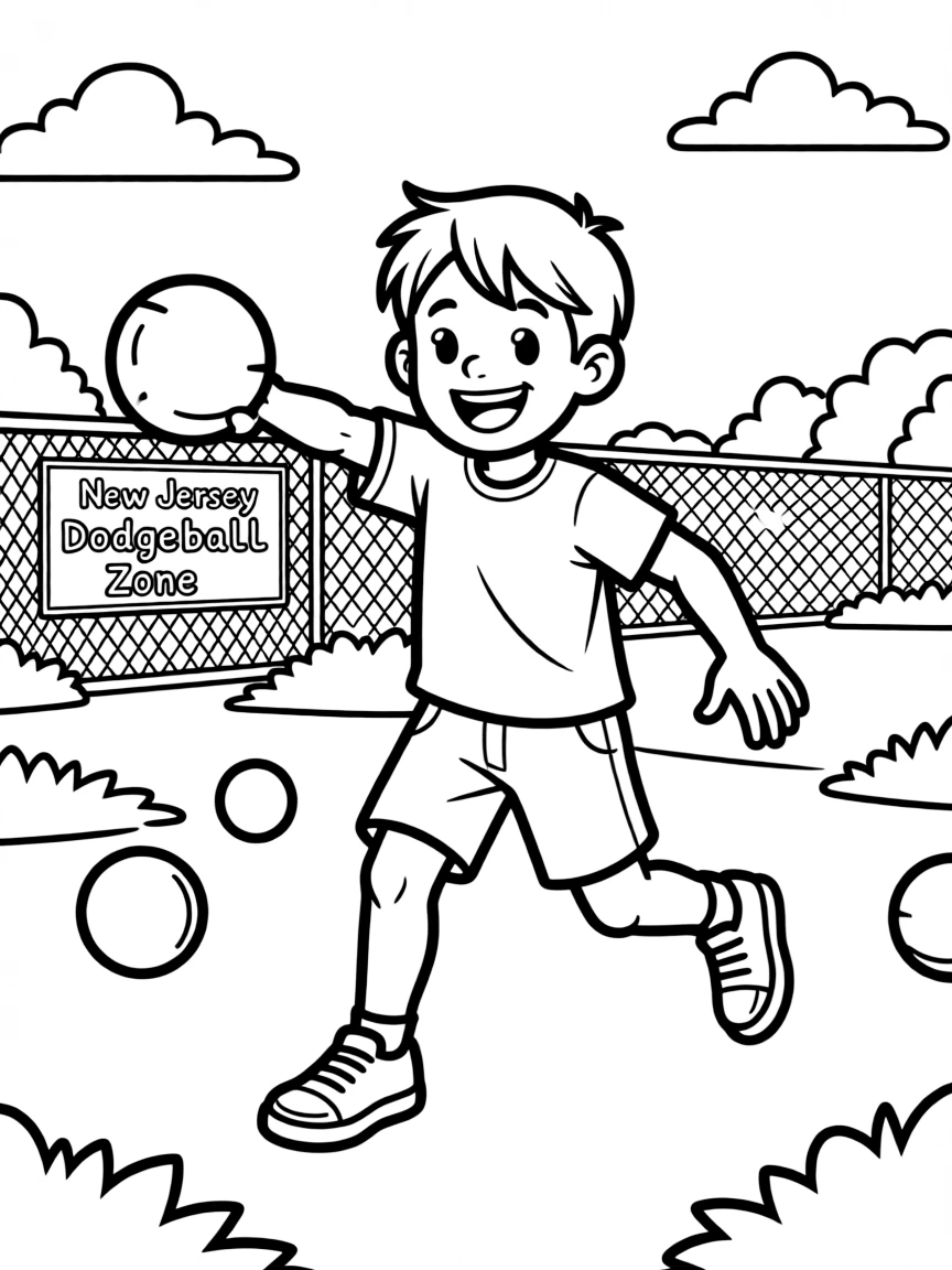 A cheerful little boy playing dodgeball in New Jersey.