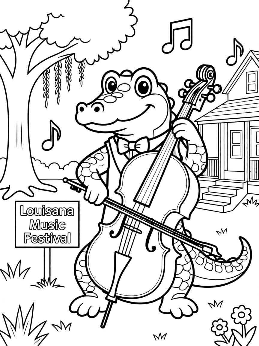 A cute little alligator playing the cello in Louisiana.
