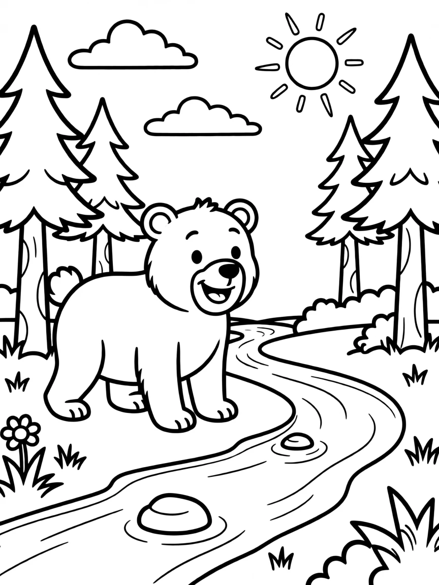 A happy bear drinking from a clear stream in Alaska.