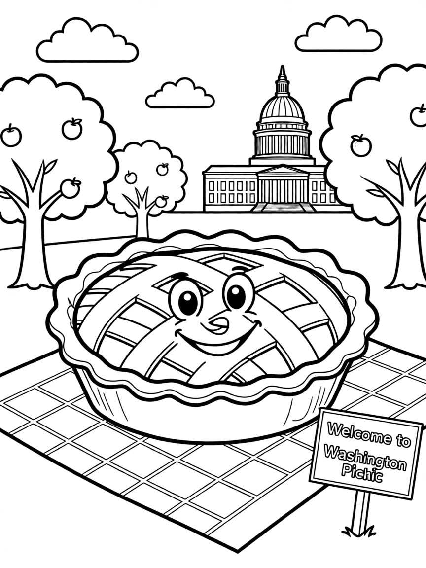 A cheerful apple pie on a picnic blanket in Washington.