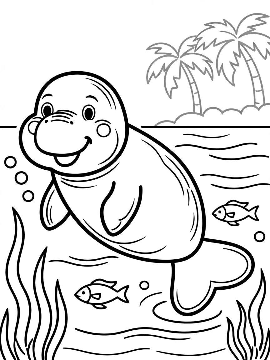 A joyful manatee swimming with a smile in Florida.