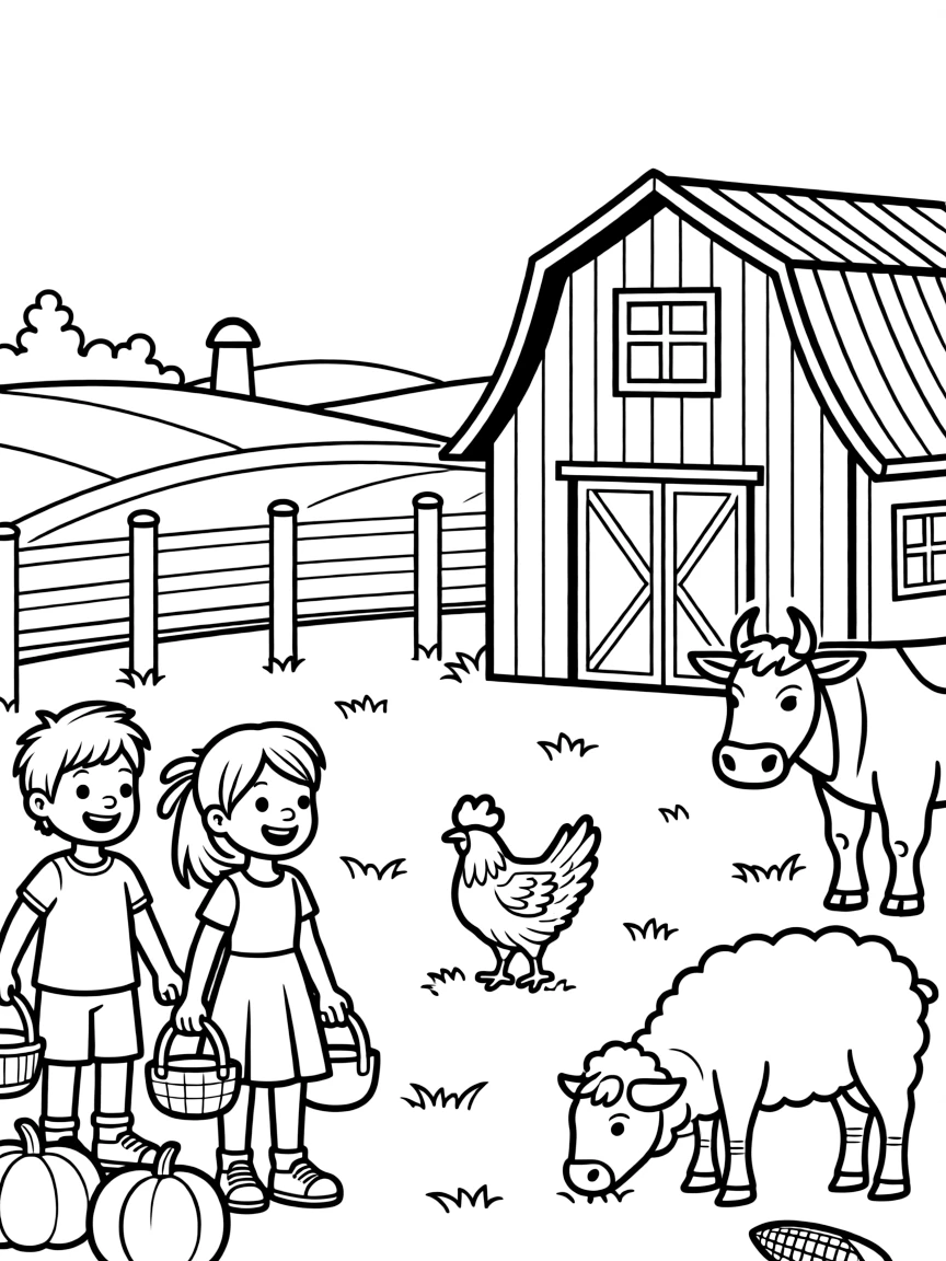 A little boy and girl visiting a farm in Pennsylvania.