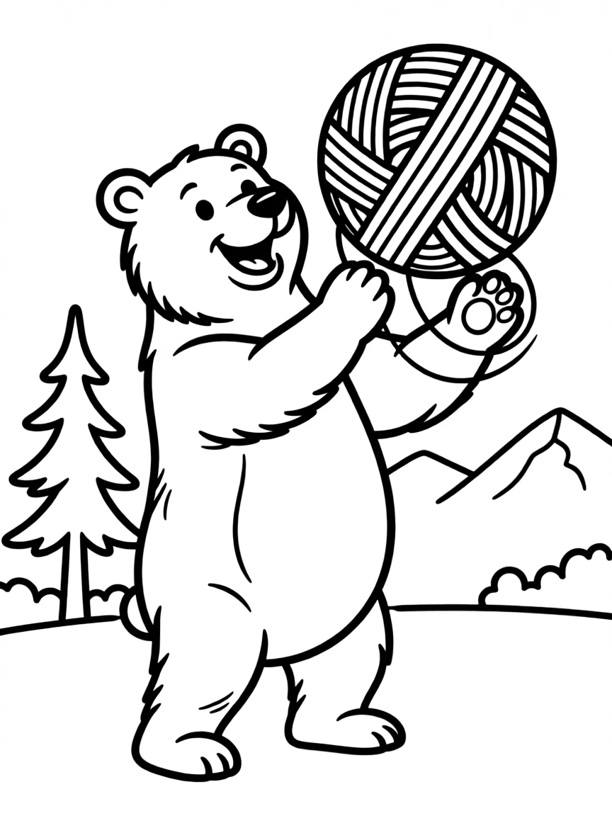 A happy grizzly bear playing with a ball of yarn in Montana.